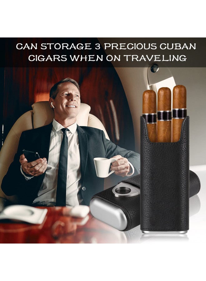 COOL KNIGHT Leather Cigar Case - Cedar Wood Lining Travel Humidors for Cigars - Cigar Accessories Include Stainless Steel Cigar Cutter - Cigar Gift Box for Cigar Lovers (Black) - Image 1