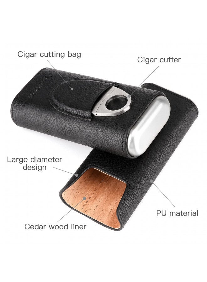 COOL KNIGHT Leather Cigar Case - Cedar Wood Lining Travel Humidors for Cigars - Cigar Accessories Include Stainless Steel Cigar Cutter - Cigar Gift Box for Cigar Lovers (Black) - Image 4