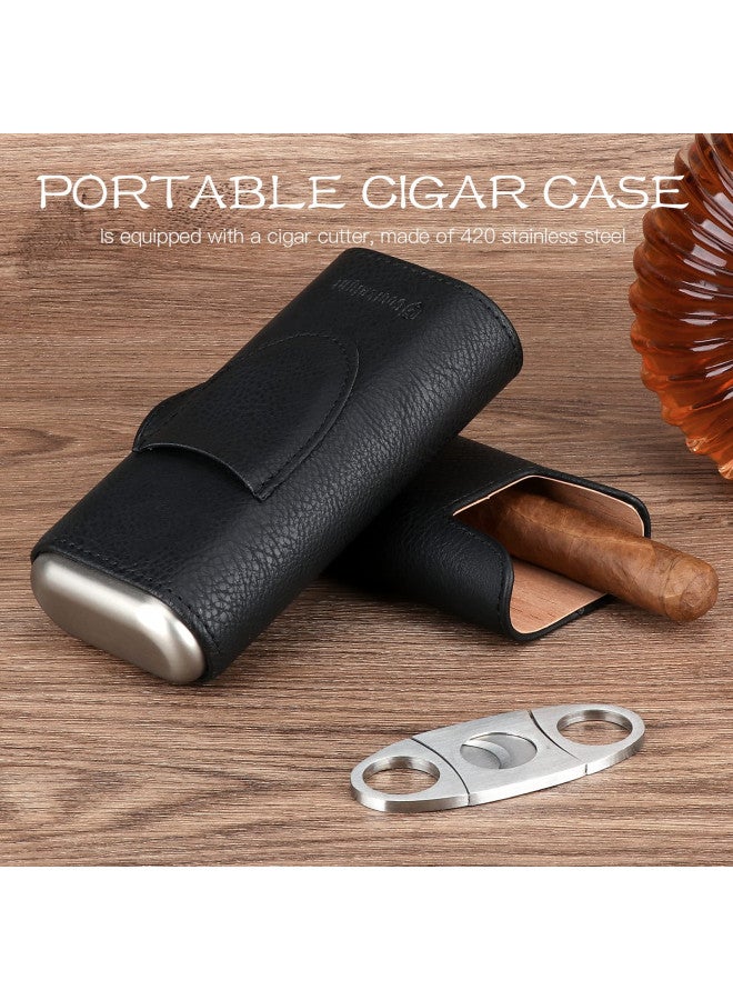COOL KNIGHT Leather Cigar Case - Cedar Wood Lining Travel Humidors for Cigars - Cigar Accessories Include Stainless Steel Cigar Cutter - Cigar Gift Box for Cigar Lovers (Black) - Image 2