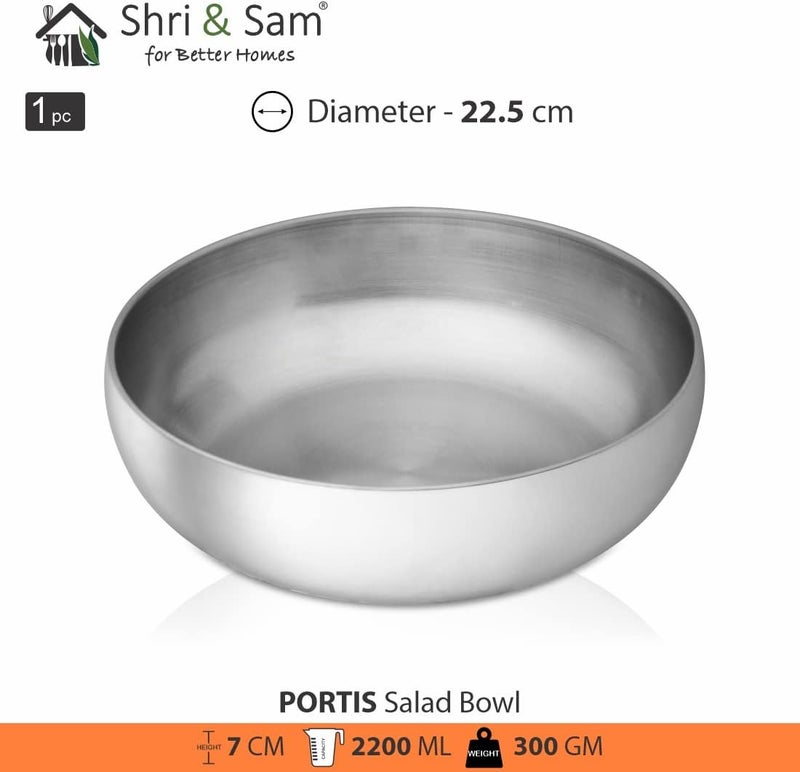 Shri & Sam وعاء سلطة بورتيس من الفولاذ المقاوم للصدأ عالي الجودة من شري وسام، مقاس 23 سم، فضي - Image 3