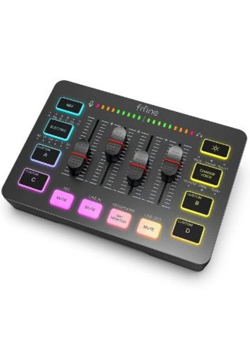 FIFINE - FIFINE Gaming Audio Mixer Streaming 4 Channel RGB Mixer with XLR Microphone Interface for Game Voice Podcast AmpliGame SC3 - Image 1