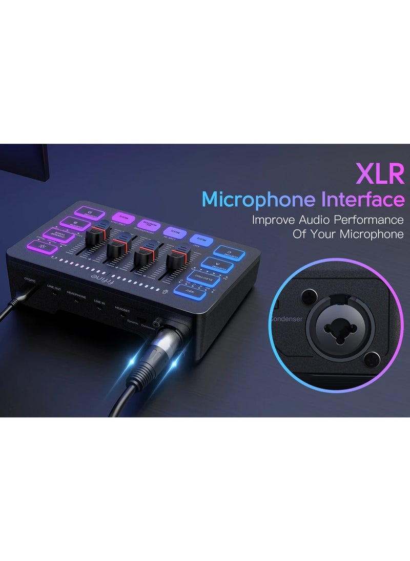 FIFINE - FIFINE Gaming Audio Mixer Streaming 4 Channel RGB Mixer with XLR Microphone Interface for Game Voice Podcast AmpliGame SC3 - Image 1