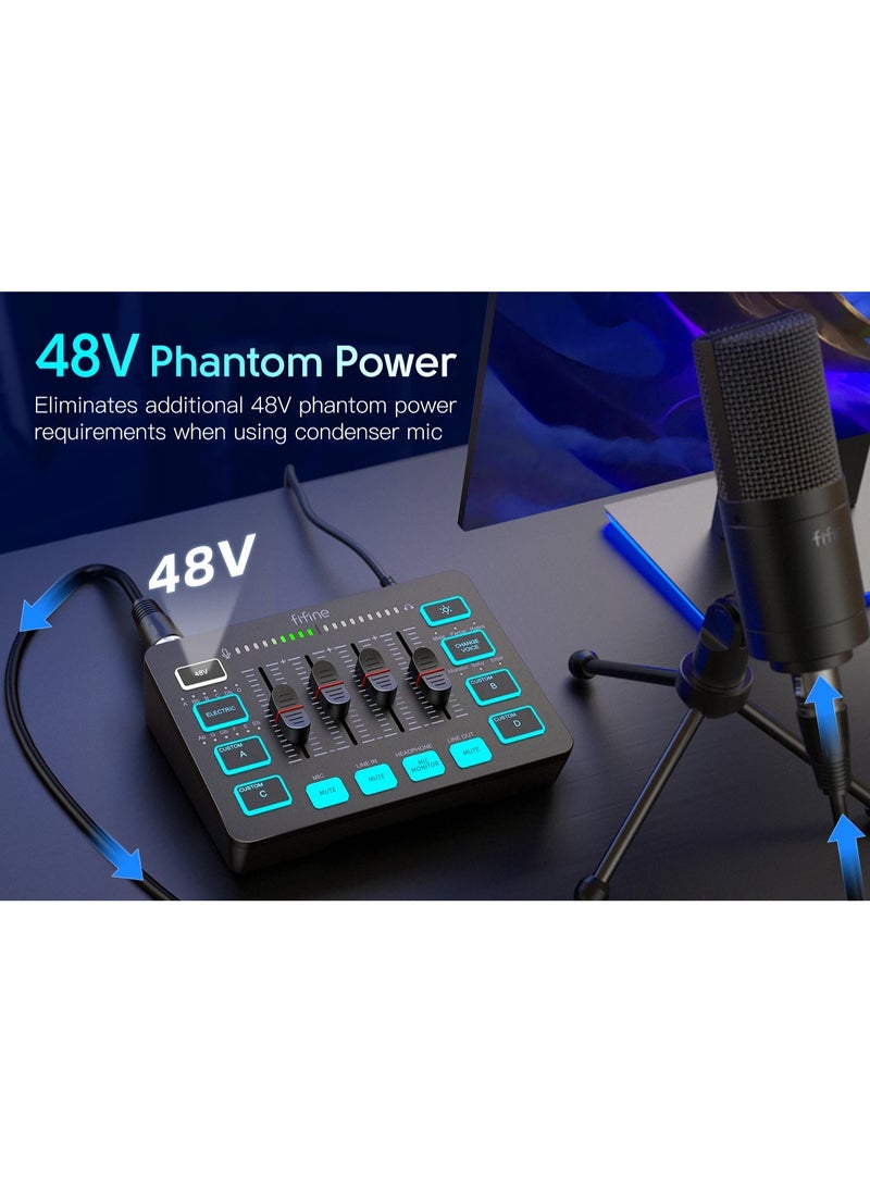 FIFINE - FIFINE Gaming Audio Mixer Streaming 4 Channel RGB Mixer with XLR Microphone Interface for Game Voice Podcast AmpliGame SC3 - Image 1