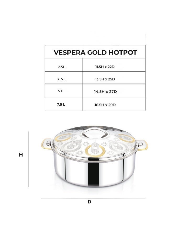 SEAGULL VESPERA Insulated Hotpot 3-Piece Set 3.5L/5L/7.5L | Premium Stainless Steel Inner & Outer | Keeps Food Hot & Fresh for Hours | Elegant Finish | Ideal for Home & Serving- Gold Finish - Image 4