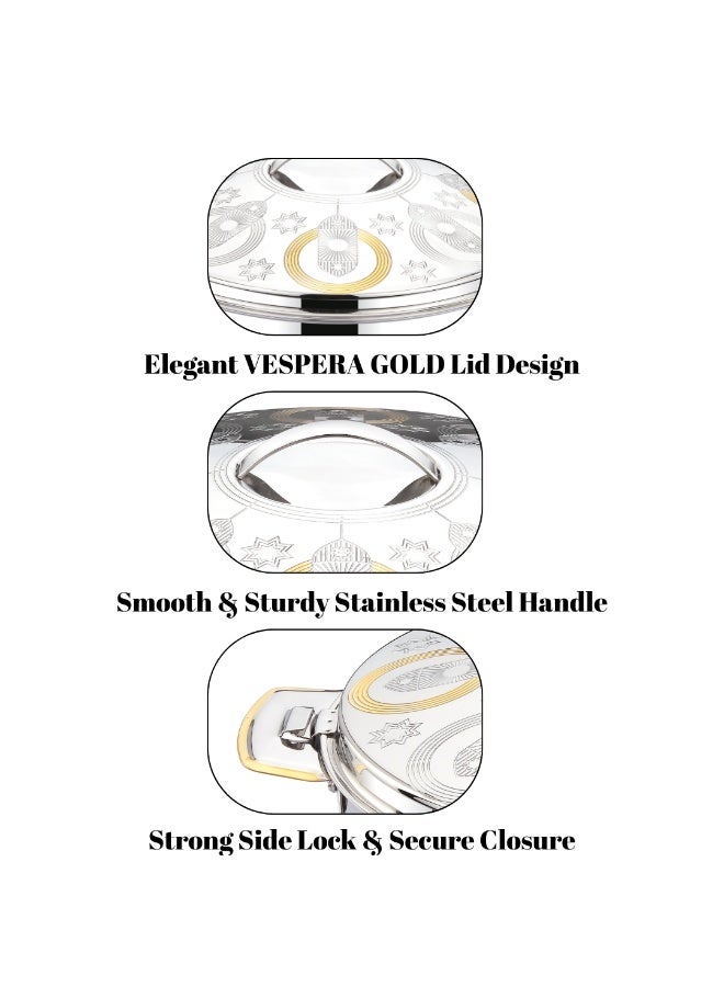 SEAGULL VESPERA Insulated Hotpot 3-Piece Set 3.5L/5L/7.5L | Premium Stainless Steel Inner & Outer | Keeps Food Hot & Fresh for Hours | Elegant Finish | Ideal for Home & Serving- Gold Finish - Image 5