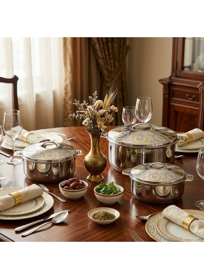 SEAGULL VESPERA Insulated Hotpot 3-Piece Set 3.5L/5L/7.5L | Premium Stainless Steel Inner & Outer | Keeps Food Hot & Fresh for Hours | Elegant Finish | Ideal for Home & Serving- Gold Finish - Image 2