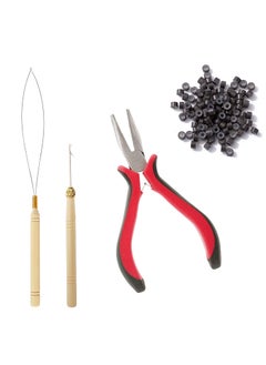 Hair Extension Tool Kit Bead Device Tool Silicone Lined Links Beads Curved Hair Plier for Tinsel and Feather Hair Extensions or Removal Dark brown
