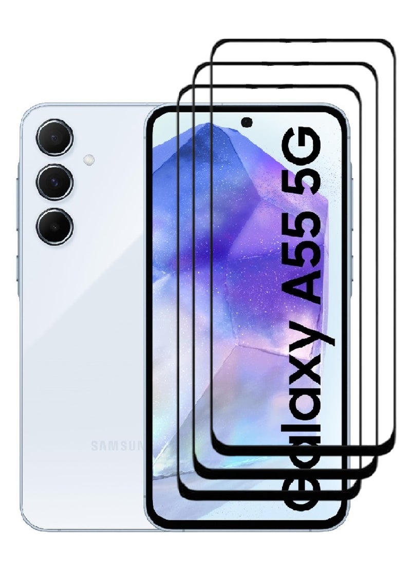 AINA 3 Pieces Tempered Glass Screen Protector 5D Designed For Samsung Galaxy A55 Full Glue Edge to Edge Full Screen Coverage And Bubble Free - Image 1