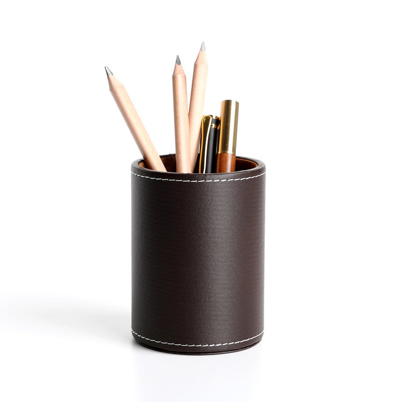 Business Leather Round Pencil Holder Desk Organizer - Image 2