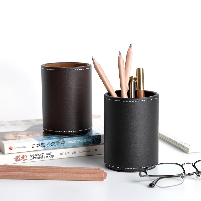 Business Leather Round Pencil Holder Desk Organizer - Image 3