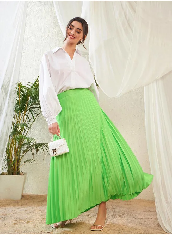 ساسافراس Pleated A-Line Satin Maxi Skirt