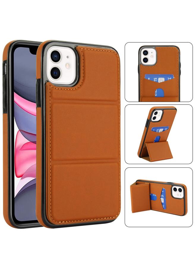 زبون حافظة هاتف آيفون 11 مصنوعة من الجلد مع حامل ثلاثي الطي وفتحة للبطاقة - Image 1
