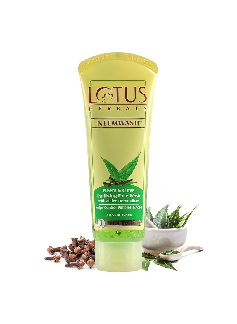 Lotus Lotus Herbals Neemwash Face Wash 100g with Neem & Clove for Purifying and Acne-Free Skin, Deep Cleansing Formula
