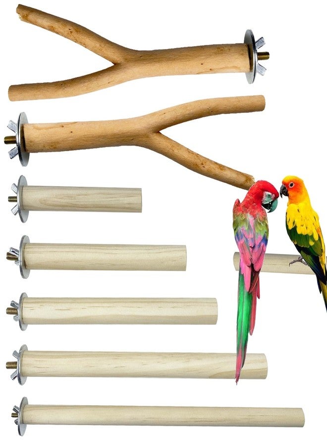 Allazone 7 PCS Natural Parrot Perch Bird Stand Fork Parakeet Climbing Standing Branches Toy for Small Lovebirds Budgies Cockatiels - Image 1