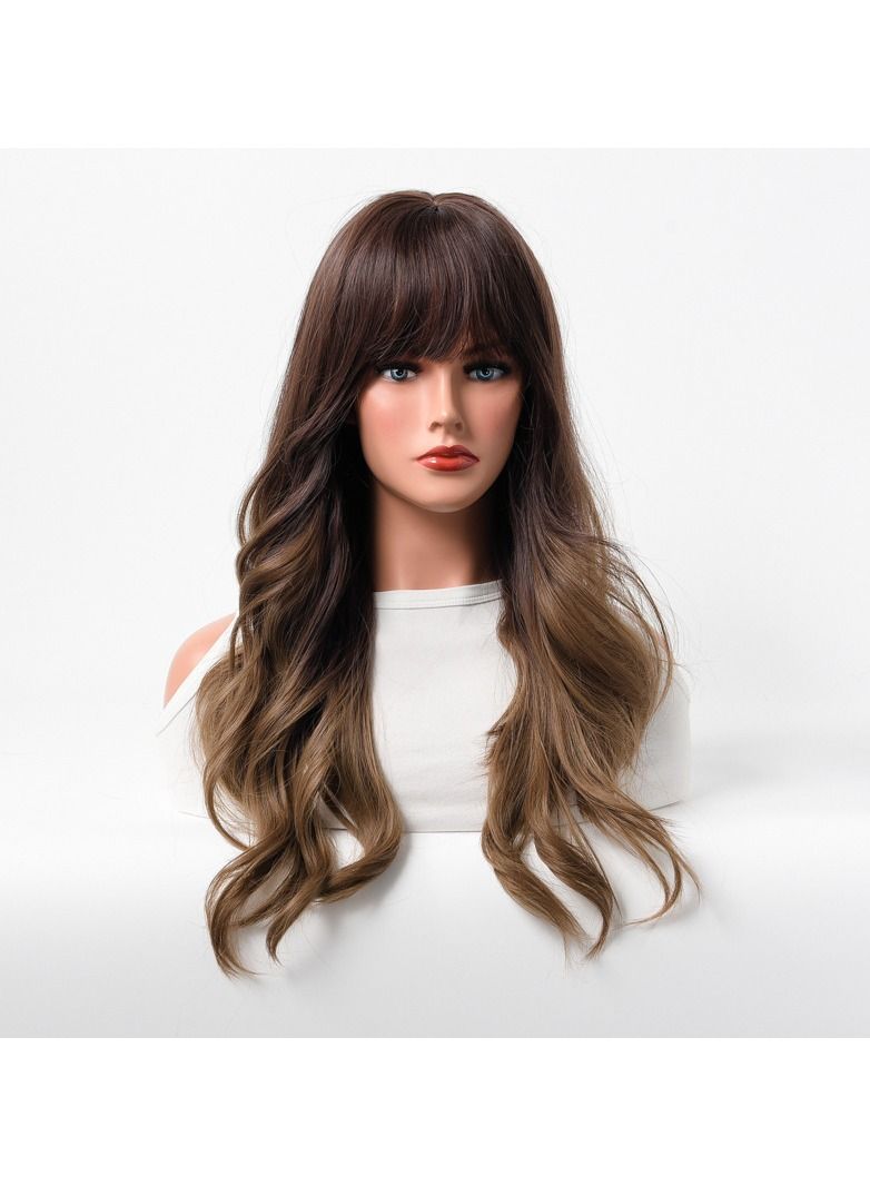 Estelle Wig Female Long Curly Hair Big Wave Medium Long Full Headgear Dark Brown Mix Light Brown - Image 1