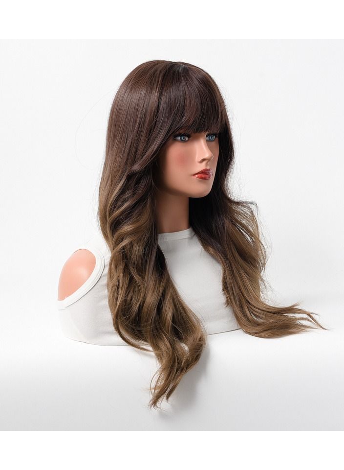 Estelle Wig Female Long Curly Hair Big Wave Medium Long Full Headgear Dark Brown Mix Light Brown - Image 3