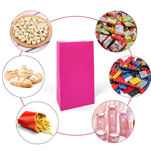 KEYYOOMY 100 CT Small Hot Pink Paper Bags Hot Pink Party Goodie Bags Party Favor Bag Paper Lunch Bag (100 CT, 3.1 X 5.1 X 9.4 In) - Image 3