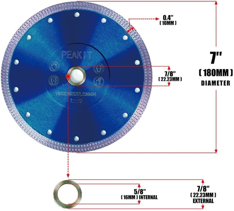 PEAKIT 7 Inch Tile Saw Blade Dry Wet Cutting 7" Porcelain Diamond Tile Blade 7in Ceramic Tile Cutter Blade Disc - Image 3