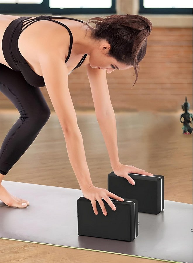 HOMEGALLEY Yoga Blocks Pack of 4 with 2 Belt for Exercise High Density Eva Exercise Block Pairs to Improve Strength, Balance, Stretching Yoga Bricks Set with Strap for Women and Men (Black and White) - Image 2