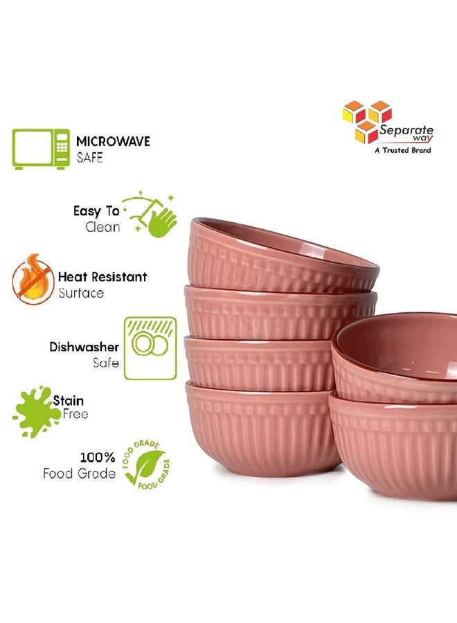 SEPARATE WAY Ceramic Soup Bowls, Cereal Bowl, Dishwasher & Microwave Safe/Serving Bowls For Kitchen (Pink, Set Of 6), 500 ML - Image 4