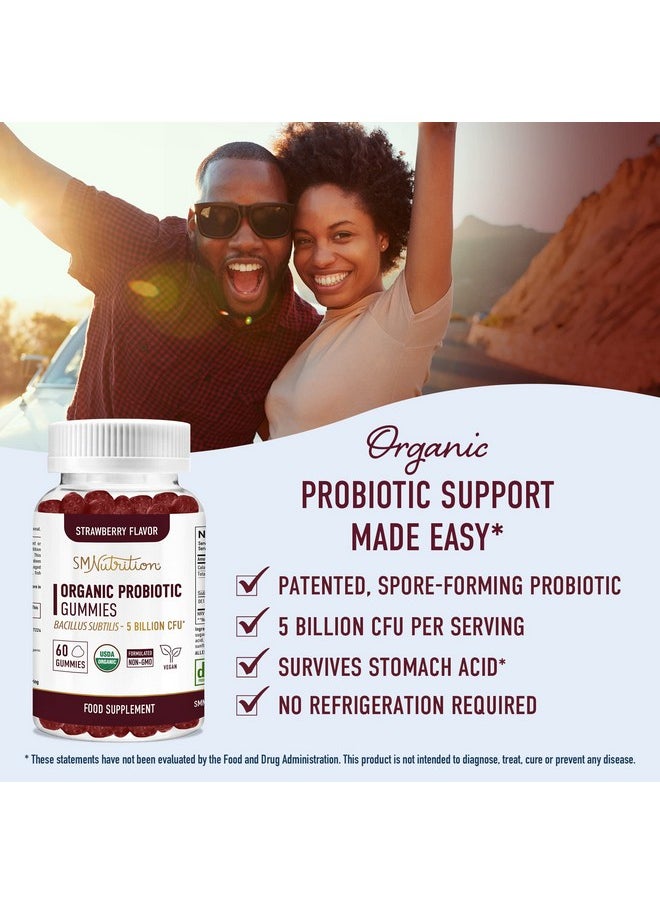SMNutrition - Organic Adult Probiotics Gummy ; 5 Billion Cfu Adult Gummy Probiotics For Digestive Health & Immune Support* ; Bacillus Subtilis Strawberry Probiotics Chewable Gummies ; Glutenfree Vegan ; 60 Ct. - Image 1