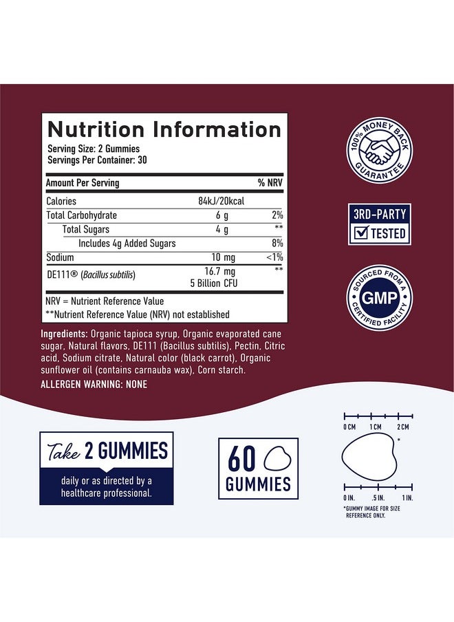 SMNutrition - Organic Adult Probiotics Gummy ; 5 Billion Cfu Adult Gummy Probiotics For Digestive Health & Immune Support* ; Bacillus Subtilis Strawberry Probiotics Chewable Gummies ; Glutenfree Vegan ; 60 Ct. - Image 1