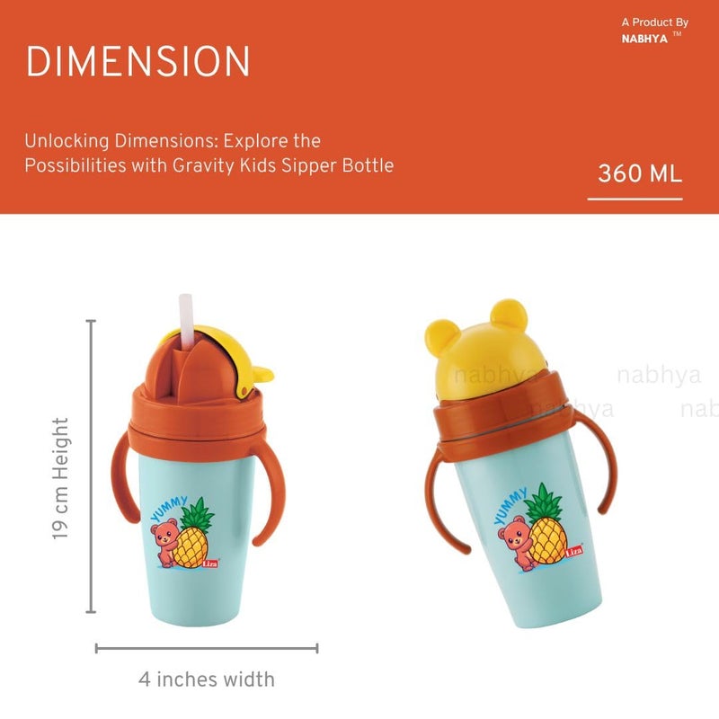 Nabhya زجاجة ماء للأطفال بتصميم حيوانات لطيف 360 مل من الفولاذ المقاوم للصدأ معزولة ساخنة وباردة خالية من BPA (وردي وأزرق - 2 قطعة) - Image 5