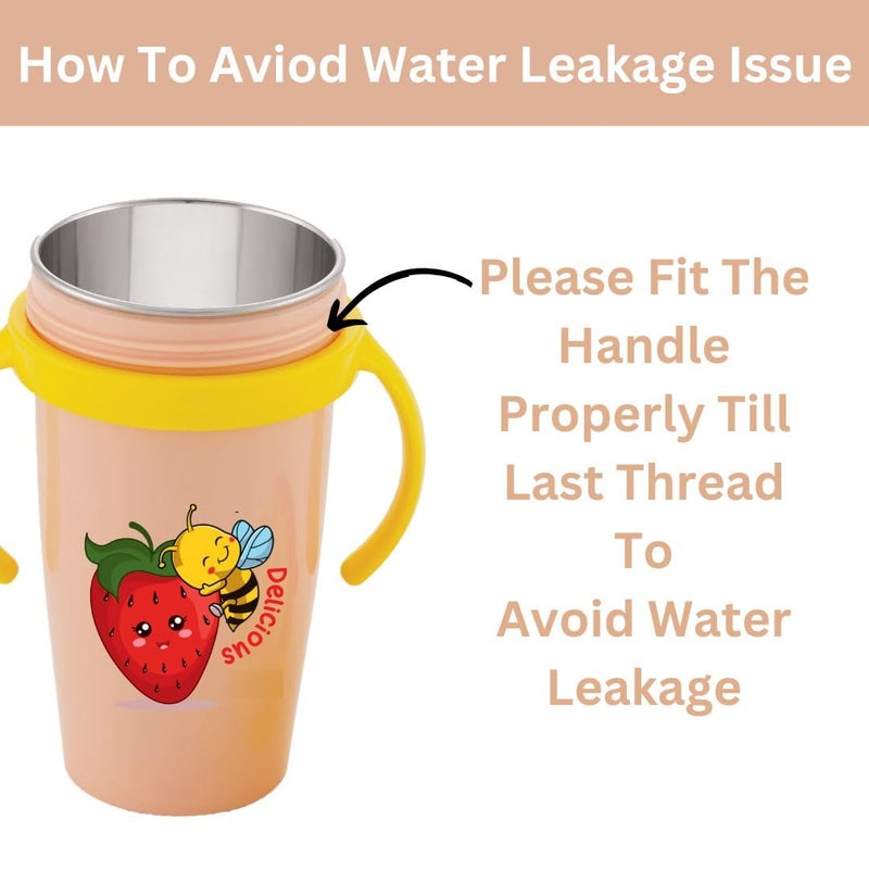 Nabhya زجاجة ماء للأطفال بتصميم حيوانات لطيف 360 مل من الفولاذ المقاوم للصدأ معزولة ساخنة وباردة خالية من BPA (وردي وأزرق - 2 قطعة) - Image 2