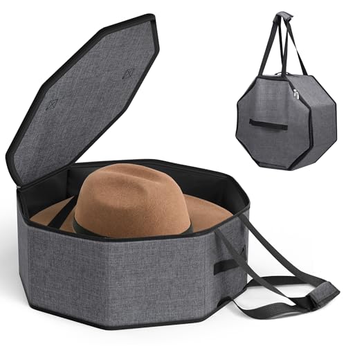 SLEEPING LAMB Large Hat Box for Women Storage Collapsible Cowboy Hat Travel Case with Handles for Men Carry and Wide Brims Cap Organizer for Closet Gray - Image 1