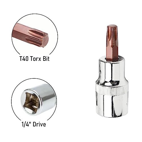 FOCMKEAS 1/4" Drive T40 Torx Bit Socket, S2 Steel Bits, Heat Treated CR-V Steel Star Sockets 1.46" Length - Image 3