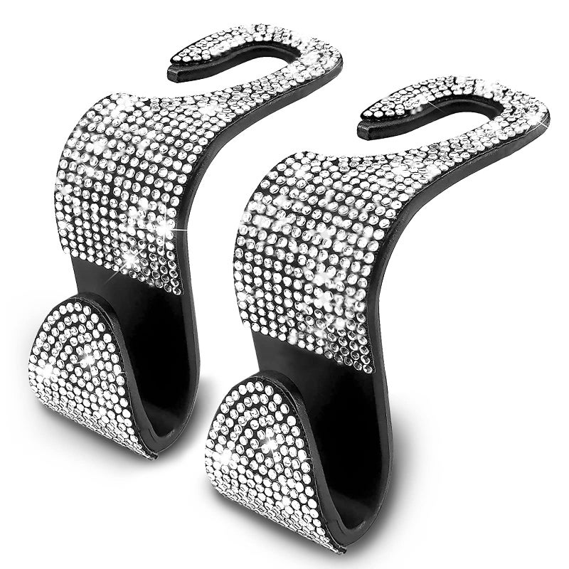 OSIFIT 2PCS Car Seat Hooks, Bling Rhinestone Headrest Hooks, Universal Bling Car Interior Accessories, for Handbag, Clothes, Purse, Water Bottle (White) - Image 1