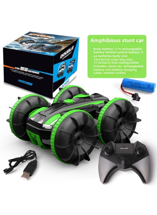 2.4g Amphibious Remote Control Car Children's Toy Eight-wheel Stunt Car Amphibious Remote Control Off-road Climbing Car-Color:Four-wheel Four-wheel Four-wheel Double-sided Remote Control Land Vehicle-Green-Scale:Dual Battery Version  - Image 1