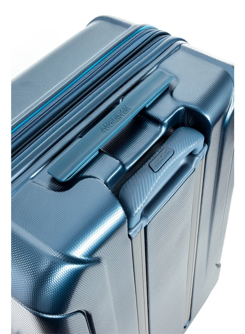 American Tourister  Technum Suitcase, Check-In Size 86 cm / 33 inch, 4 Spinner Wheels, Hard Top, Polycarbonate, Metallic Blue|DuoSaf™ Security Zipper|Dual Tube Pull Handle|Expandable|TSA Lock - 3 Years International Warranty  | Best Price UAE