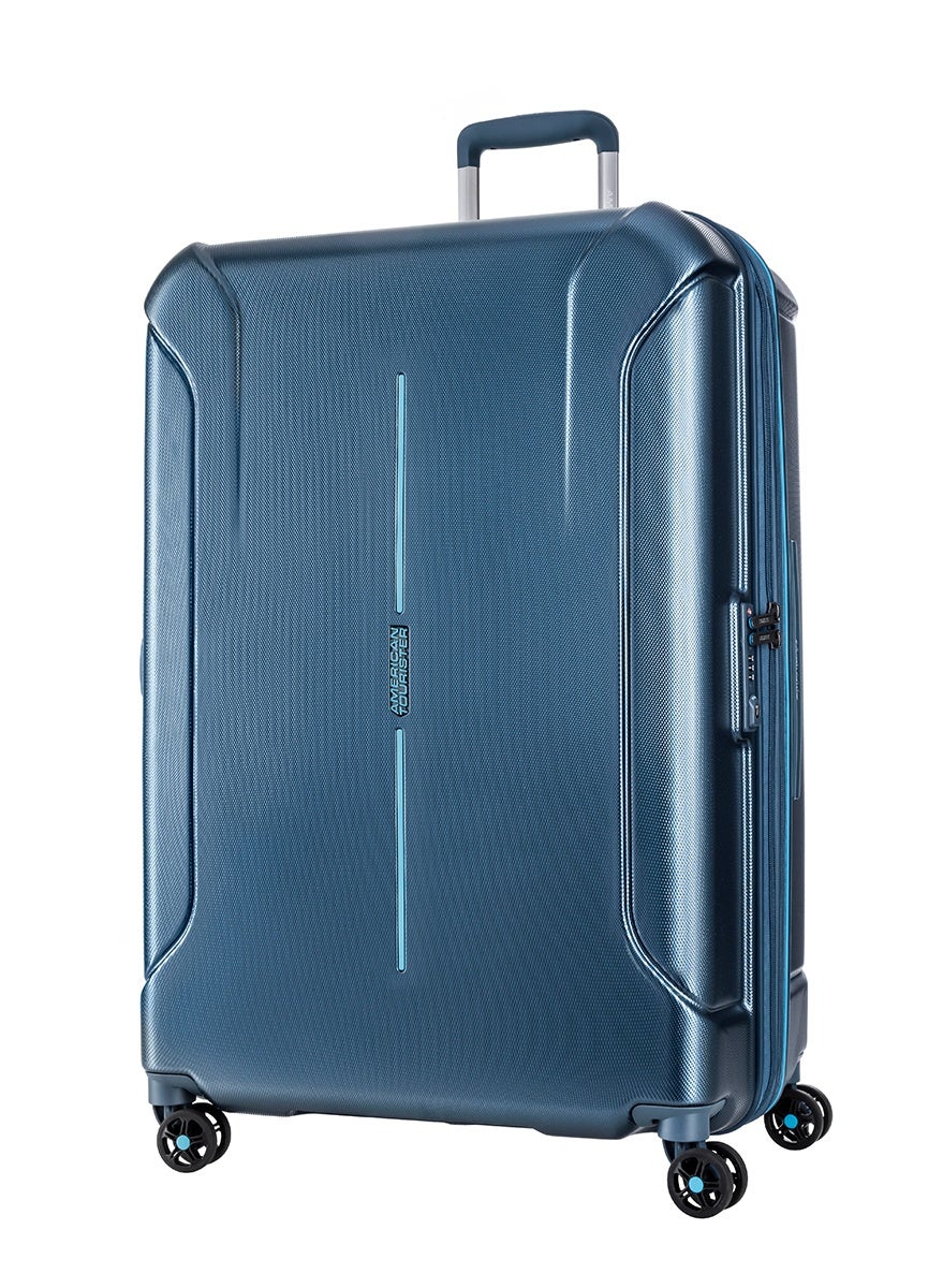 Technum Suitcase, Check-In Size 86 cm / 33 inch, 4 Spinner Wheels, Hard Top, Polycarbonate, Metallic Blue|DuoSaf™ Security Zipper|Dual Tube Pull Handle|Expandable|TSA Lock - 3 Years International Warranty
