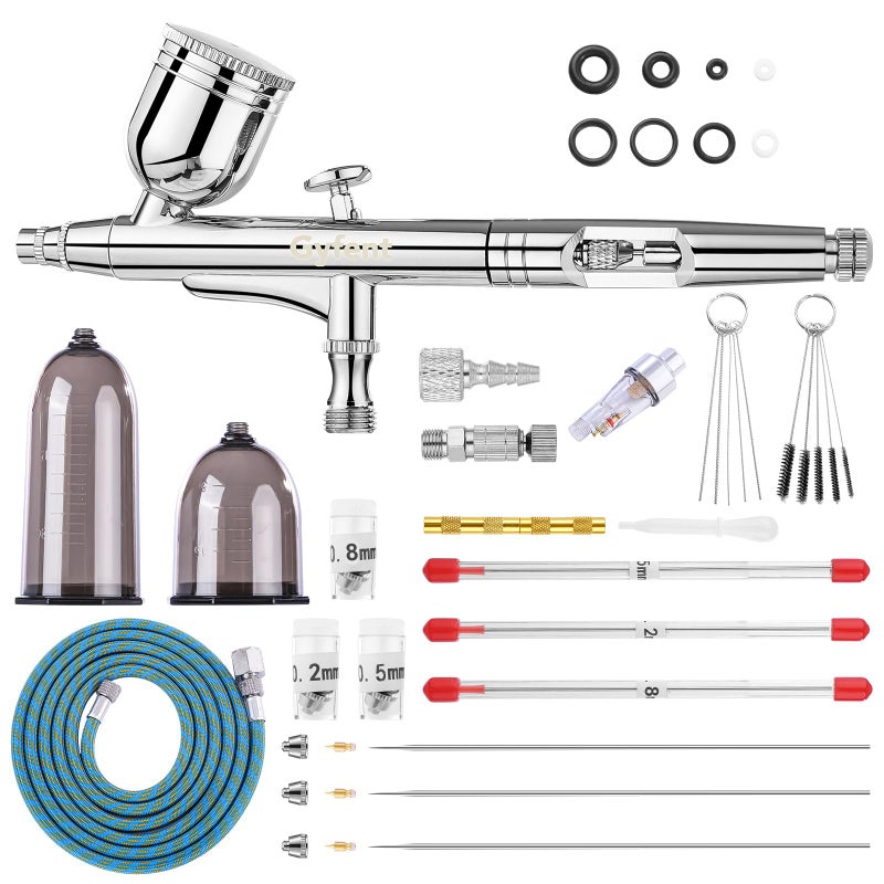 Gyfent Airbrush Kit, Airbrush Gun with 4 Quick-Release Nozzle Sets(0.2/0.3/0.5/0.8mm) Dual-Action Gravity Feed Air Brush with 1/4oz Fluid Cup & 20/40ml Resin Cup for Nail Art Painting Makeup Cake - Image 1