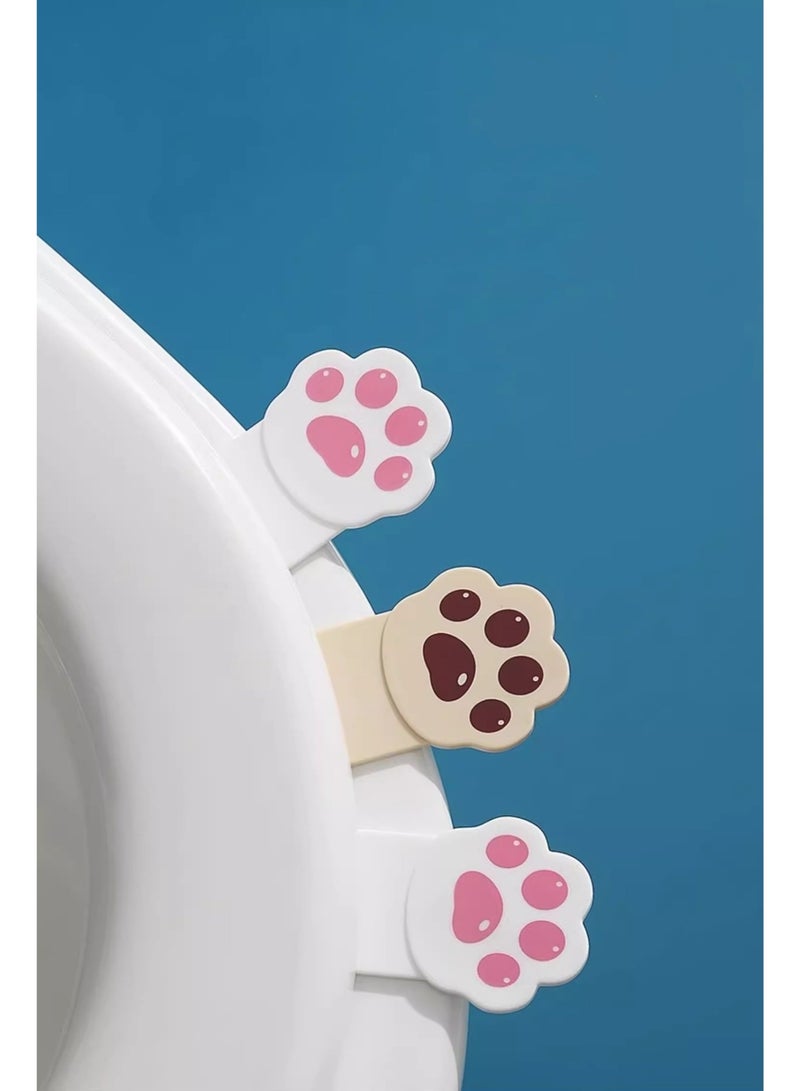 Cat Paw Design Toilet Seat Lifter Handle – Self-Adhesive No-Touch Seat Cover Lifter (Set of 4pcs) - Image 1