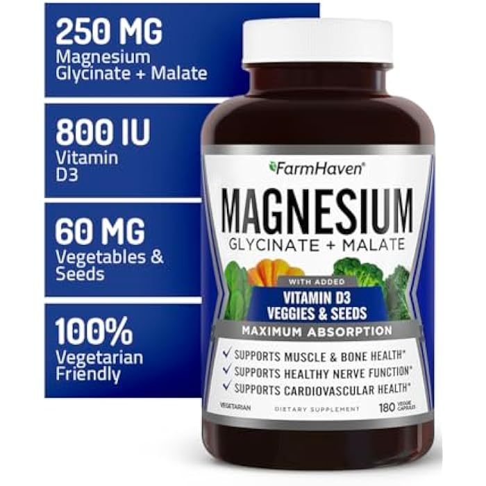 FarmHaven Magnesium Glycinate & Malate Complex w/Vitamin D3, 100% Chelated for Max Absorption, Vegetarian – Bone Health, Nerves, Muscles, 180 Capsules, 90 Days - Image 4