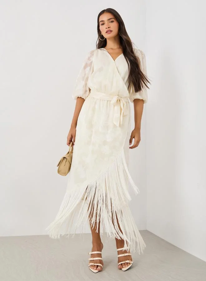 Styli Styli Self Design Elbow Sleeves Wrap Maxi Dress