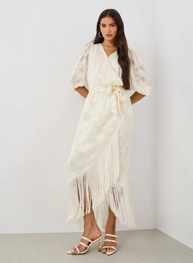 Styli Styli Self Design Elbow Sleeves Wrap Maxi Dress