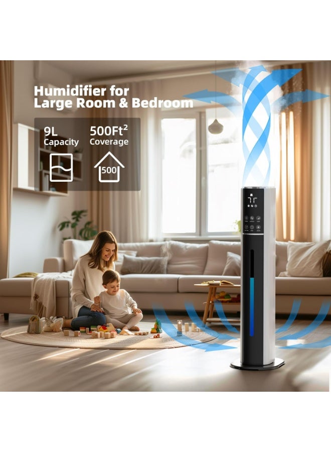 Large Humidifier for Bedroom, 9L Ultrasonic Humidifier with Warm Mist for Winter, UV Sterilization, Air Purification，360°Nozzle,300ML/H BigMist Level, Cover up to 550ft², Quiet 30db with essential oil diffuser - Image 2