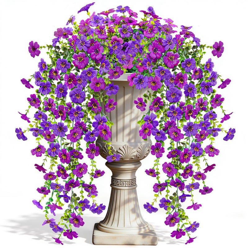 Der Rose Artificial Hanging Flowers for Outdoors UV Resistant Fake Hanging Plants for Spring Decoration, Realistic Silk Flowers with Trailing Vines for Porch Patio Balcony Fence Garden Decor - Image 1