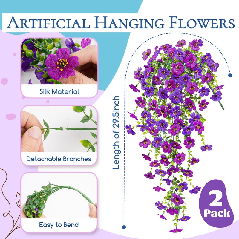 Der Rose Artificial Hanging Flowers for Outdoors UV Resistant Fake Hanging Plants for Spring Decoration, Realistic Silk Flowers with Trailing Vines for Porch Patio Balcony Fence Garden Decor - Image 3