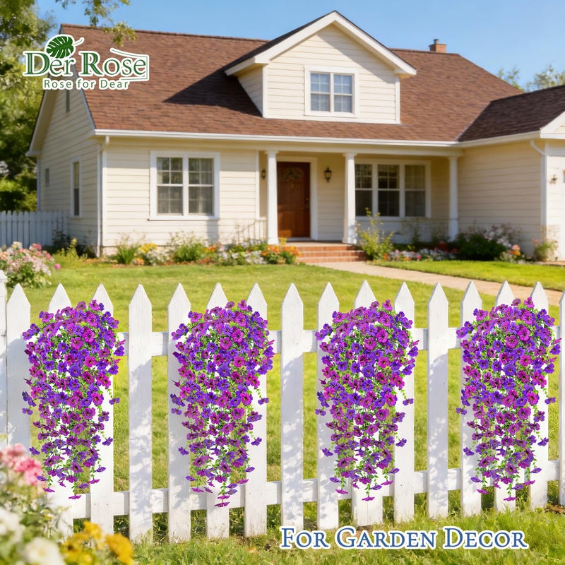 Der Rose Artificial Hanging Flowers for Outdoors UV Resistant Fake Hanging Plants for Spring Decoration, Realistic Silk Flowers with Trailing Vines for Porch Patio Balcony Fence Garden Decor - Image 4