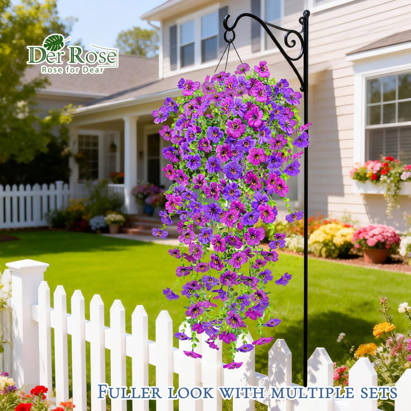 Der Rose Artificial Hanging Flowers for Outdoors UV Resistant Fake Hanging Plants for Spring Decoration, Realistic Silk Flowers with Trailing Vines for Porch Patio Balcony Fence Garden Decor - Image 5