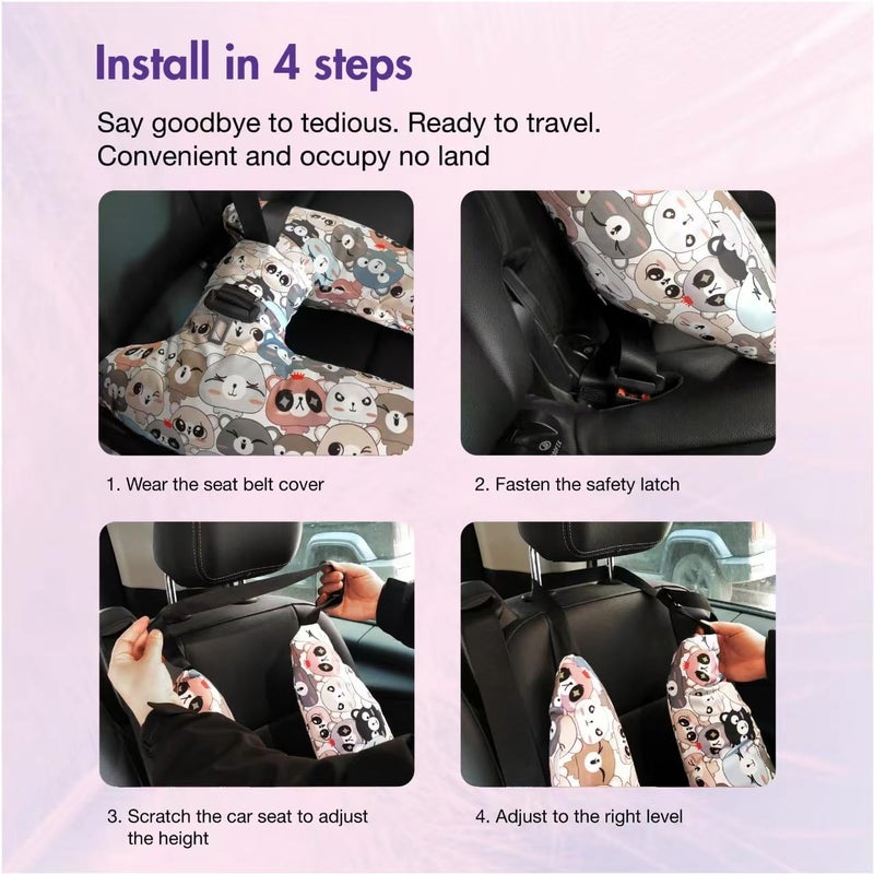 Tumahe Cute Cartoon Travel Pillow Suit, Kids & Adults Car Neck Head Support Cushion set,Travel car seat safety pillow,h shape car sleeping pillow kids,Pillow case can be disassembled and washed (A) - Image 2