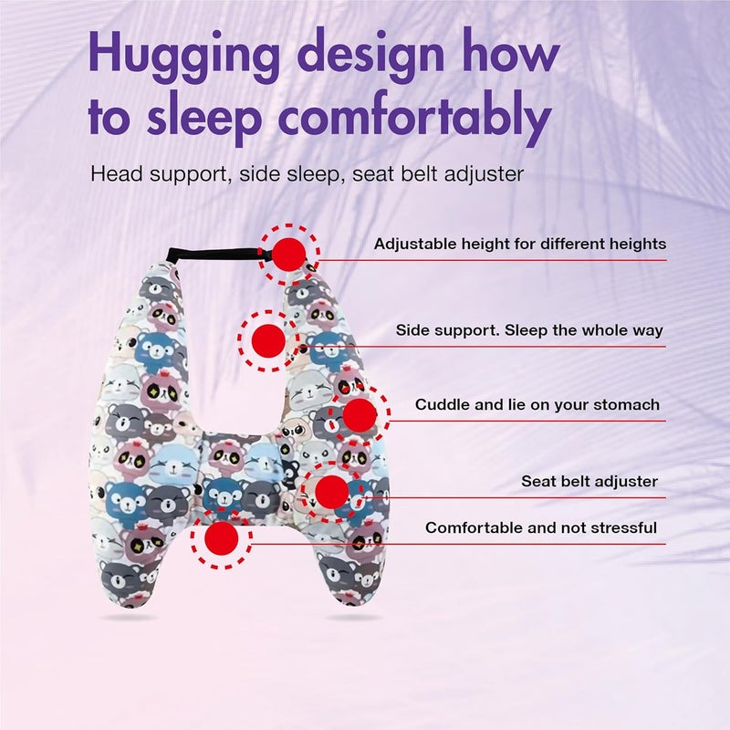 Tumahe Cute Cartoon Travel Pillow Suit, Kids & Adults Car Neck Head Support Cushion set,Travel car seat safety pillow,h shape car sleeping pillow kids,Pillow case can be disassembled and washed (A) - Image 3
