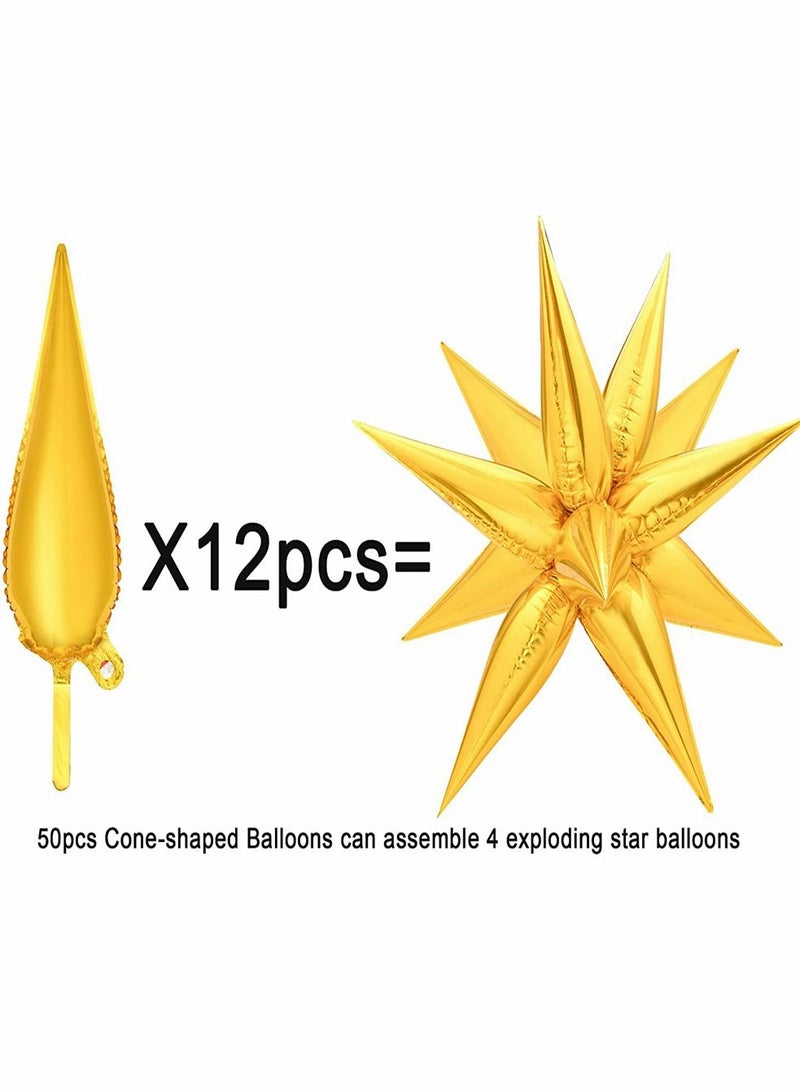SYOSI Foil Balloons, Small Water Droplets Aluminum Foil Cone Mylar Balloons, Star Foil Balloons for Party, Birthday, Wedding, Backdrop, Mall Event Decoration Supplies, 50 Pcs, Gold - Image 2