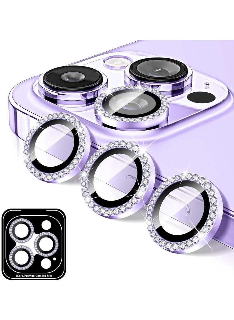 ELTRAZONE "Purple Diamond Camera Lens Protector for iPhone 16 Pro/Pro Max – Bling Tempered Glass Cover with Automatic Alignment Metal Rings and Glitter Film Stickers" - Image 1