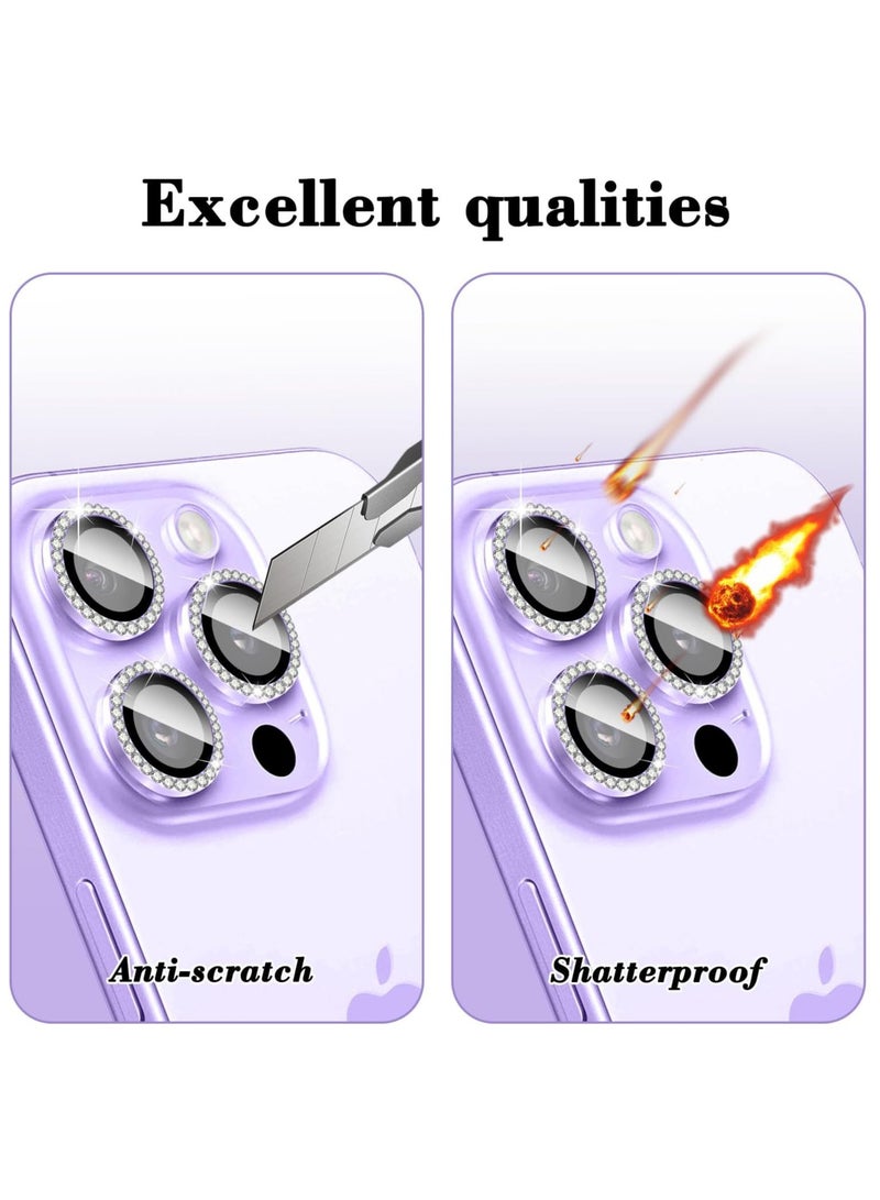 ELTRAZONE "Purple Diamond Camera Lens Protector for iPhone 16 Pro/Pro Max – Bling Tempered Glass Cover with Automatic Alignment Metal Rings and Glitter Film Stickers" - Image 4