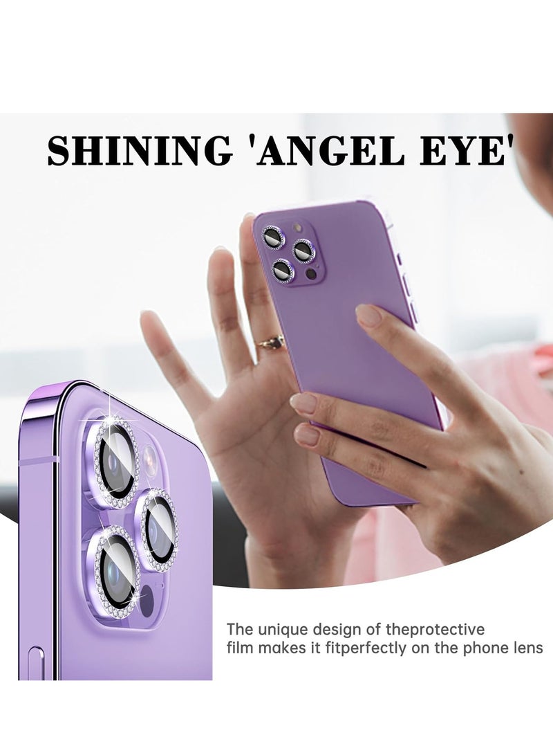 ELTRAZONE "Purple Diamond Camera Lens Protector for iPhone 16 Pro/Pro Max – Bling Tempered Glass Cover with Automatic Alignment Metal Rings and Glitter Film Stickers" - Image 3
